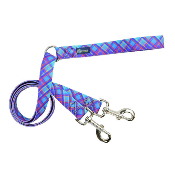 Twilight Glow Blue Plaid Double Connection Dog Leash EarthStyle 2