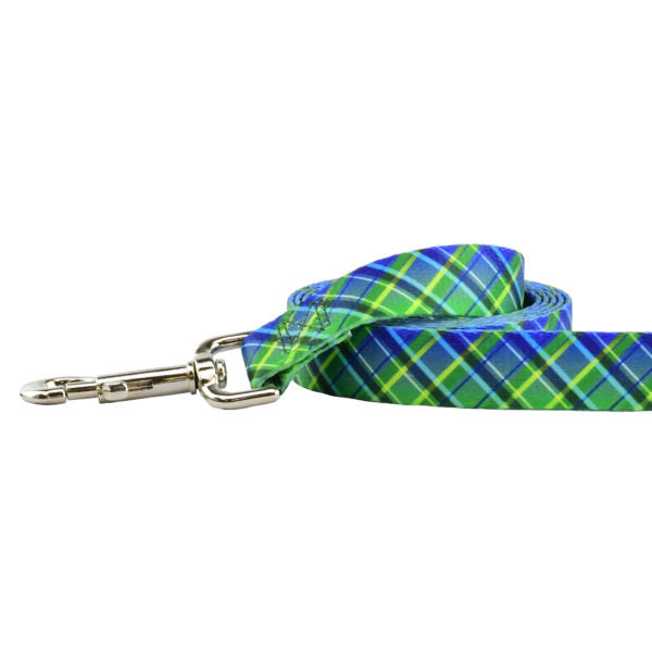Close-up of dog leash with silver hardware featuring deep teal with subtle woven texture pattern by 2 Hounds Design - Earthstyle