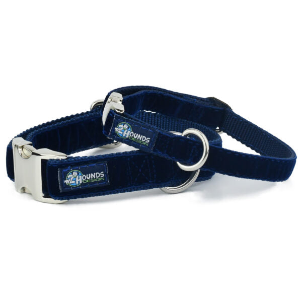 Navy Velvet Essential Martingale Dog Collar 2 Hounds Design