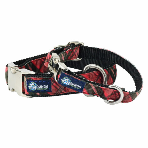Classic Winter Plaid Velvet Essential Martingale Dog Collar 2 Hounds