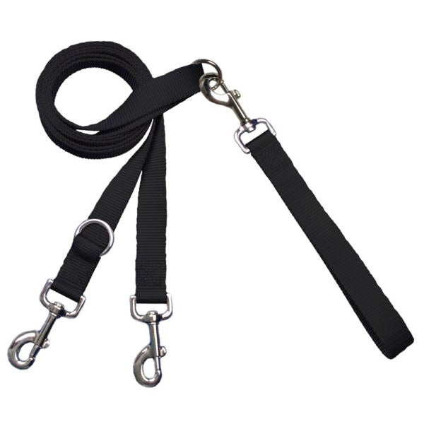 Black dog leash with double-connection clips - Euro style for training and walking