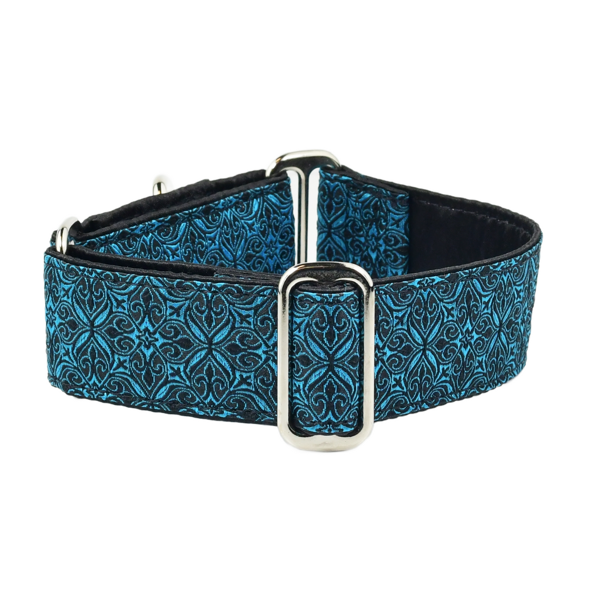 Sapphire Scroll – Silk Brocade Martingale Dog Collar