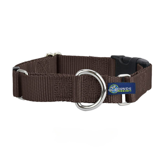 5/8″ and 1″ Brown Nylon Buckle Martingale Dog Collar 2 Hounds Design