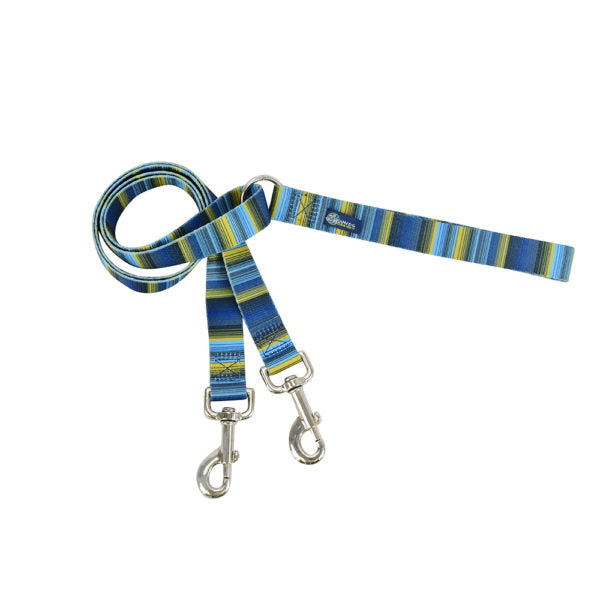 Teal and green striped dog training leash with silver hardware by 2 Hounds Design - Earthstyle