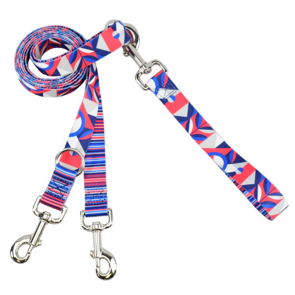 Light gray euro-style dog leash with thin dark blue, red, and white stripes and silver hardware by 2 Hounds Design. - Earthstyle