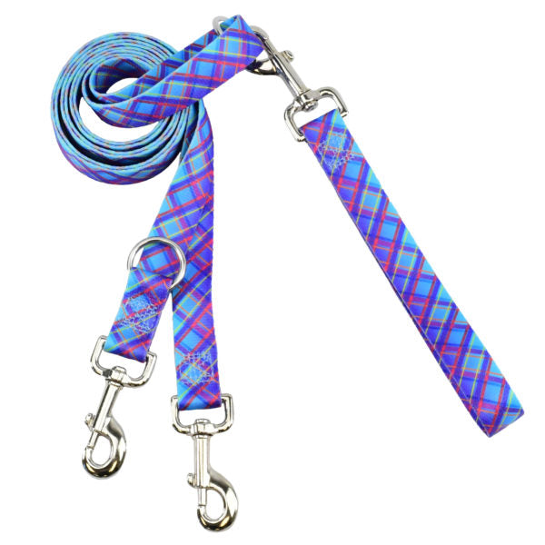 Twilight Glow Blue Plaid Double Connection Dog Leash EarthStyle 2