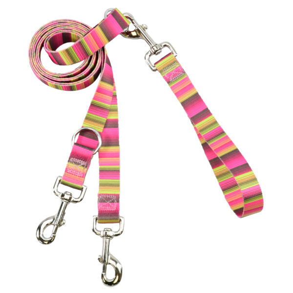Vibrant pink and green striped euro-style harness leash for dogs with silver hardware by 2 Hounds Design - Earthstyle