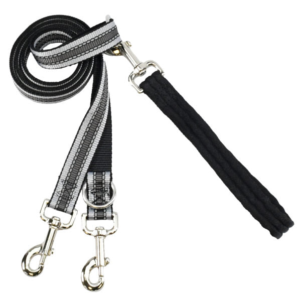 Reflective Black Double Connection Leash – 2 Hounds Design