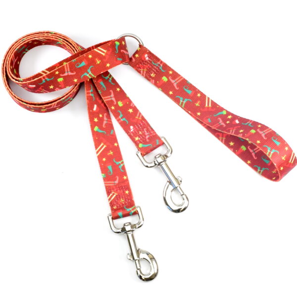 Holiday-themed training dog leash with festive Christmas icons like trees, candy canes, and snowflakes — 2 Hounds Design. - Earthstyle