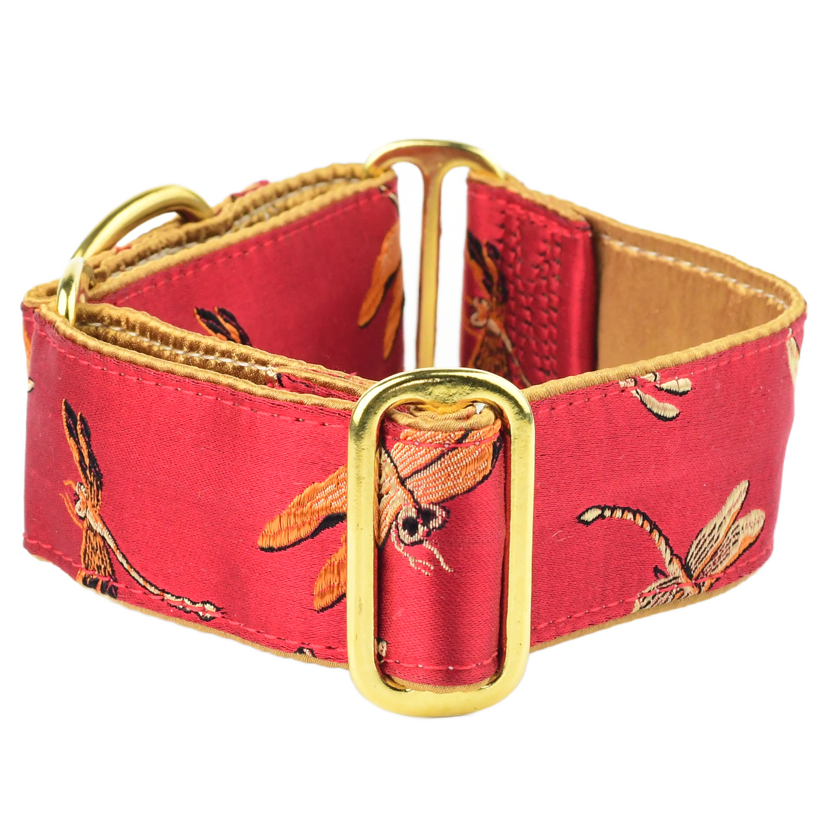 Dragonflies Red – Silk Brocade Dog Collar