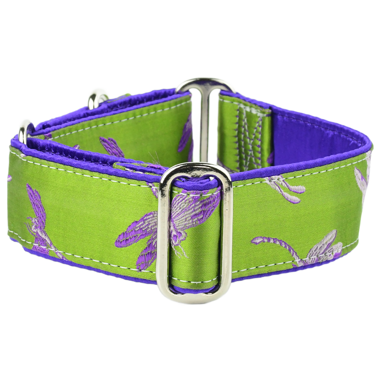 Dragonflies Green and Purple – Silk Brocade Dog Collar LIMITED!
