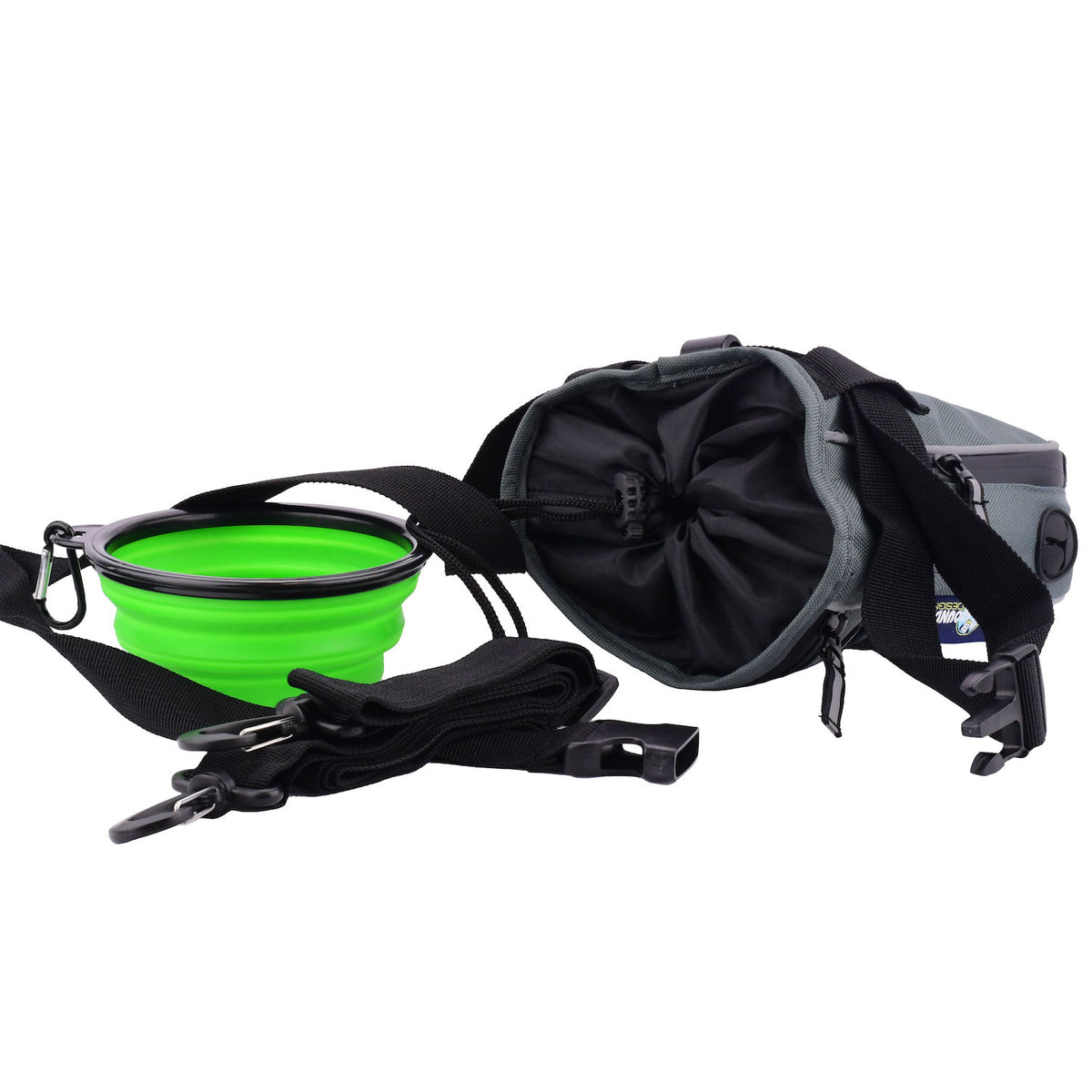 Treat Bag, Poop Bag Holder, and Handy Collapsible Water Bowl