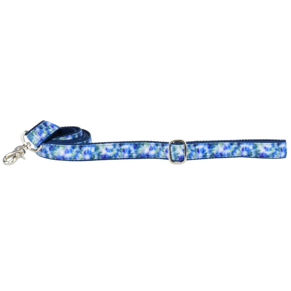 Navy tie-dye velvet dog leash with silver hardware and adjustable buckle by 2 Hounds Design