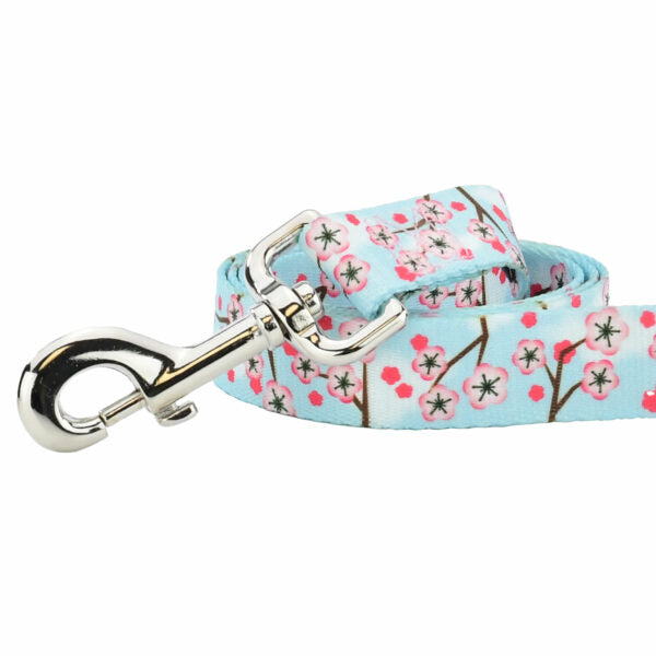 Close-up of dog leash with cherry blossom print on light blue background by 2 Hounds Design - Earthstyle - Earthstyle