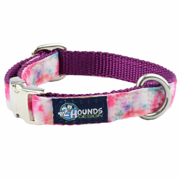 Pink Tie Dye Velvet Essential Side Release Dog Collar 2 Hounds