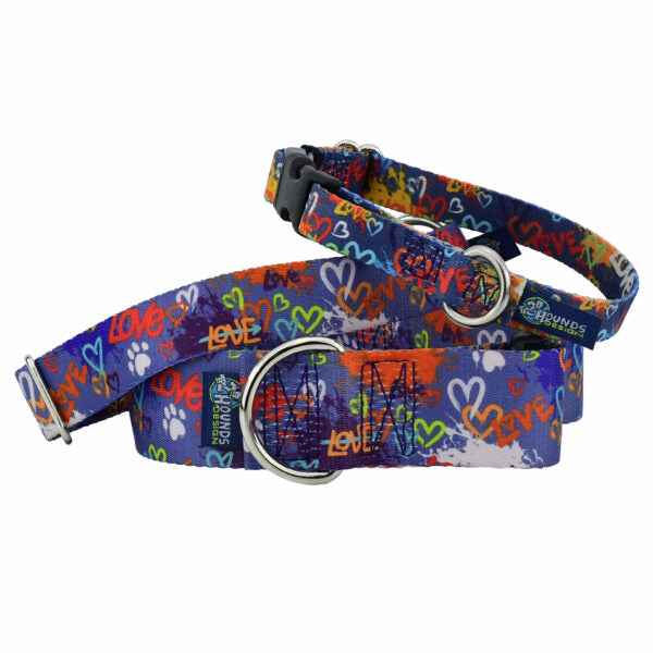 Love Graffiti Blue Dog Collar – EarthStyle 5/8 inch / XSmall (7-11 inches)