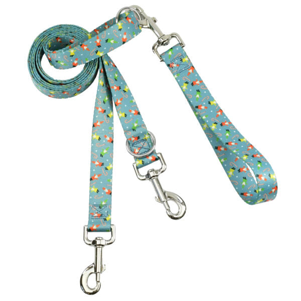 Winter-themed euro double dog leash with festive gnome pattern by 2 Hounds Design - Earthstyle