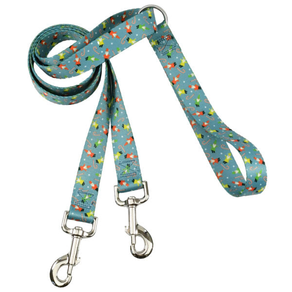 Winter-themed double dog leash with festive gnome pattern by 2 Hounds Design - Earthstyle
