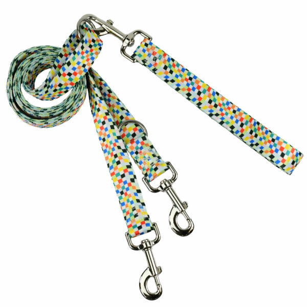 Colorful mosaic pattern euro double connection dog leash by 2 Hounds Design with sturdy metal hardware. - Earthstyle