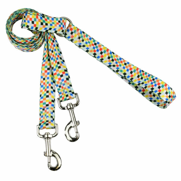 Colorful mosaic pattern double connection dog leash by 2 Hounds Design with sturdy metal hardware. - Earthstyle