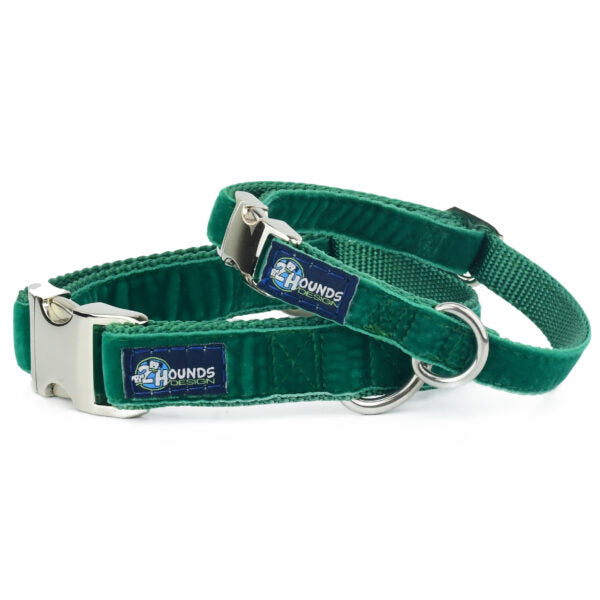 Kelly Green Velvet Essential Martingale Dog Collar 1 inch wide / Small (10-14 inches)