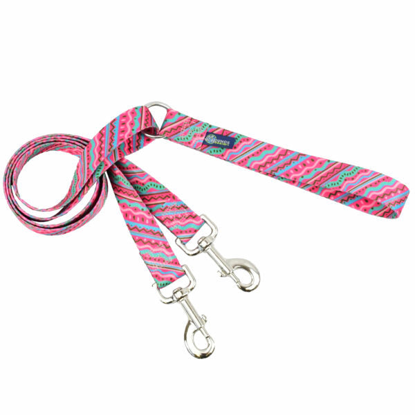 Pink squiggles, geometric design dog training leash with silver hardware by 2 Hounds Design. - Earthstyle