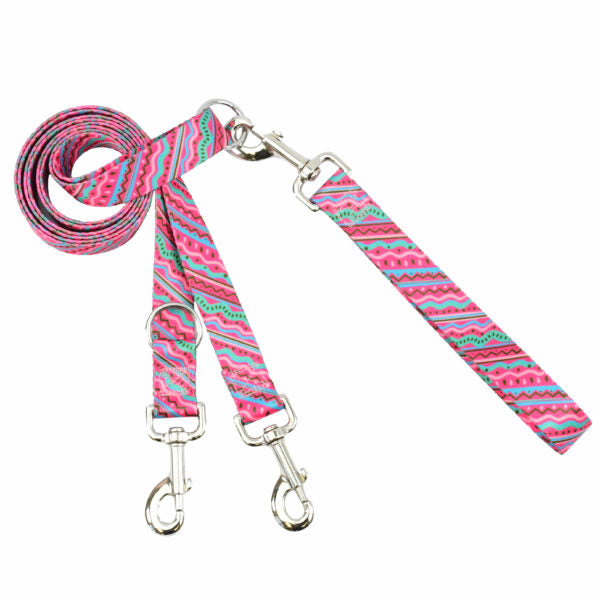 Pink squiggles, geometric design euro-style dog training leash with silver hardware by 2 Hounds Design. - Earthstyle