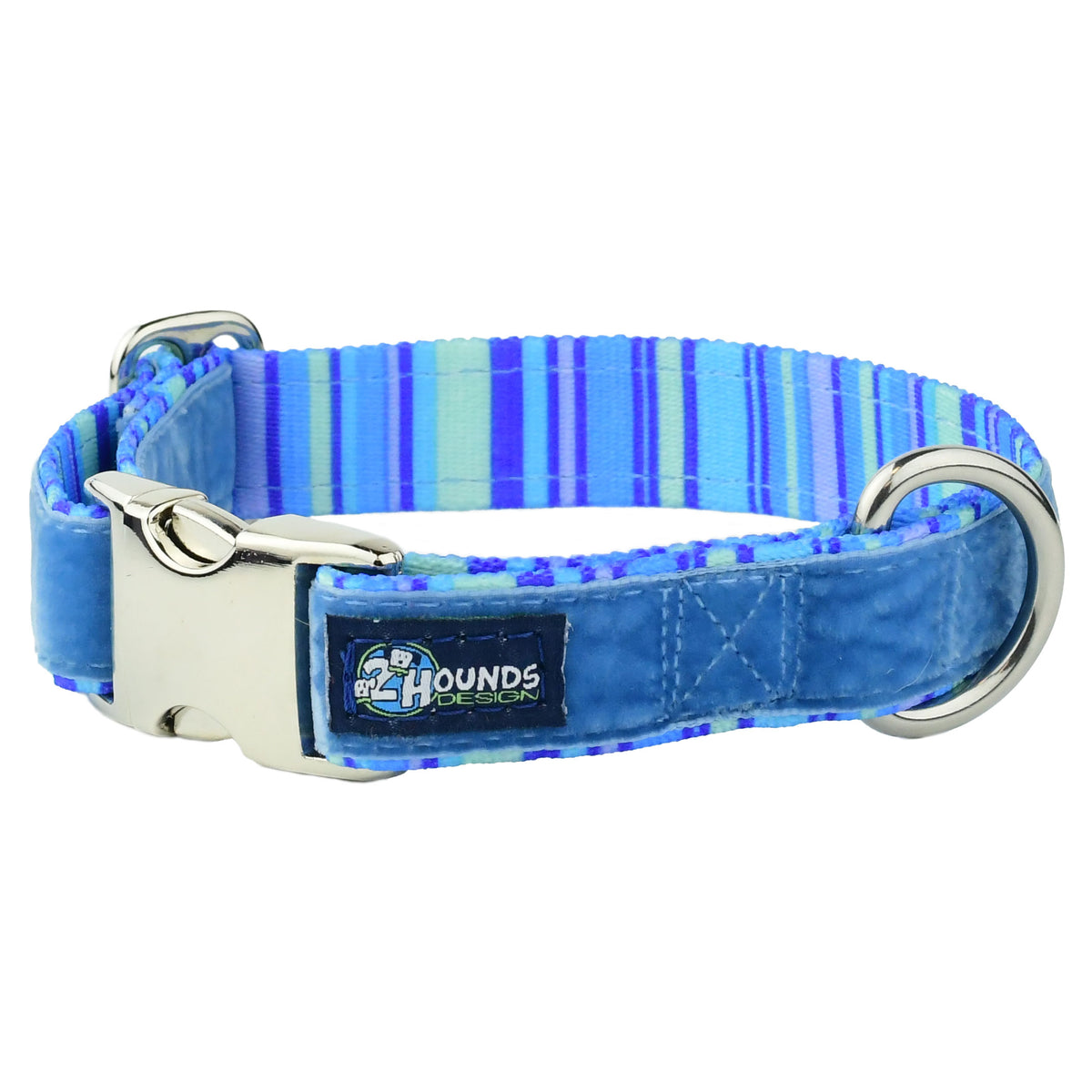 Blue Stripes Velvet Essential Buckle Martingale Dog Collar (1″ Only)
