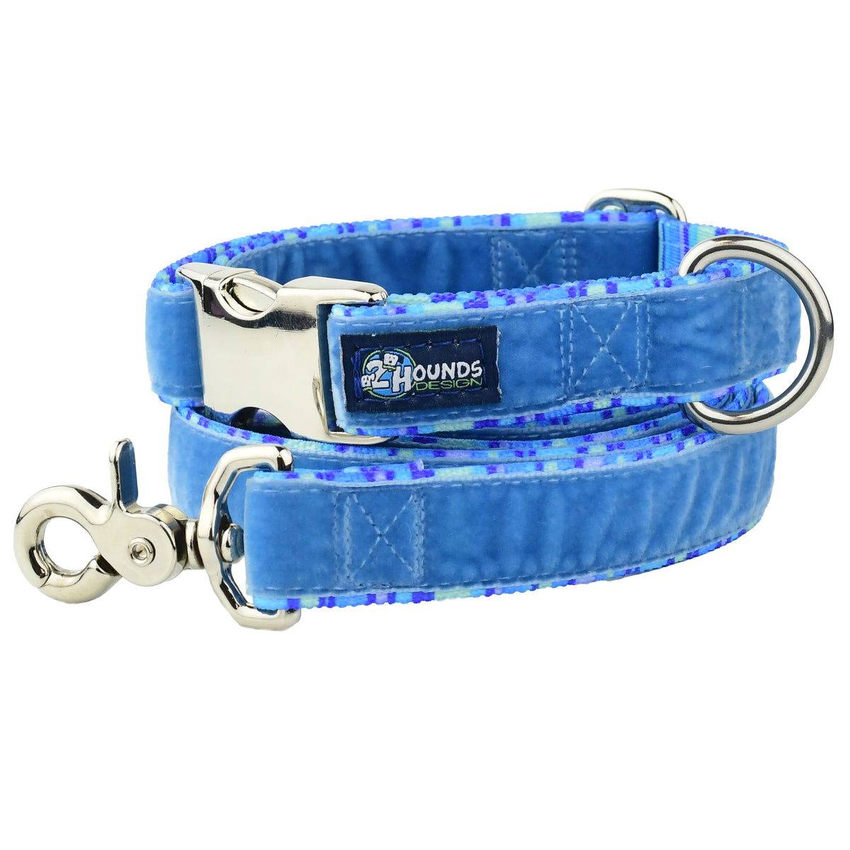 Blue Stripes Velvet Essential Buckle Martingale Dog Collar (1″ Only)