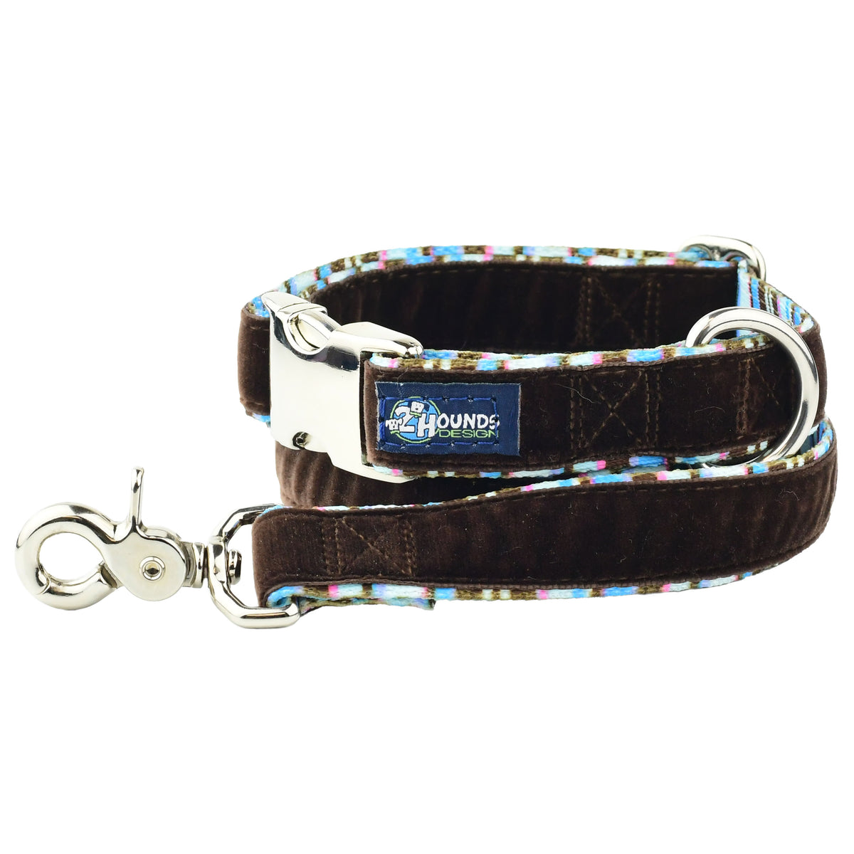 Brown Stripes Velvet Essential Buckle Martingale Dog Collar (1″ Only)