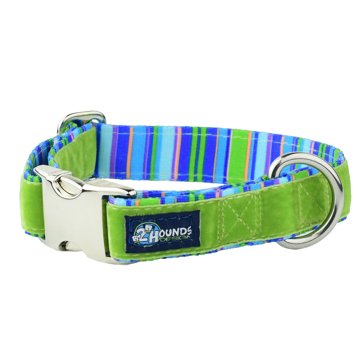 Green Stripes Velvet Essential Martingale Dog Collar (1″ Only)
