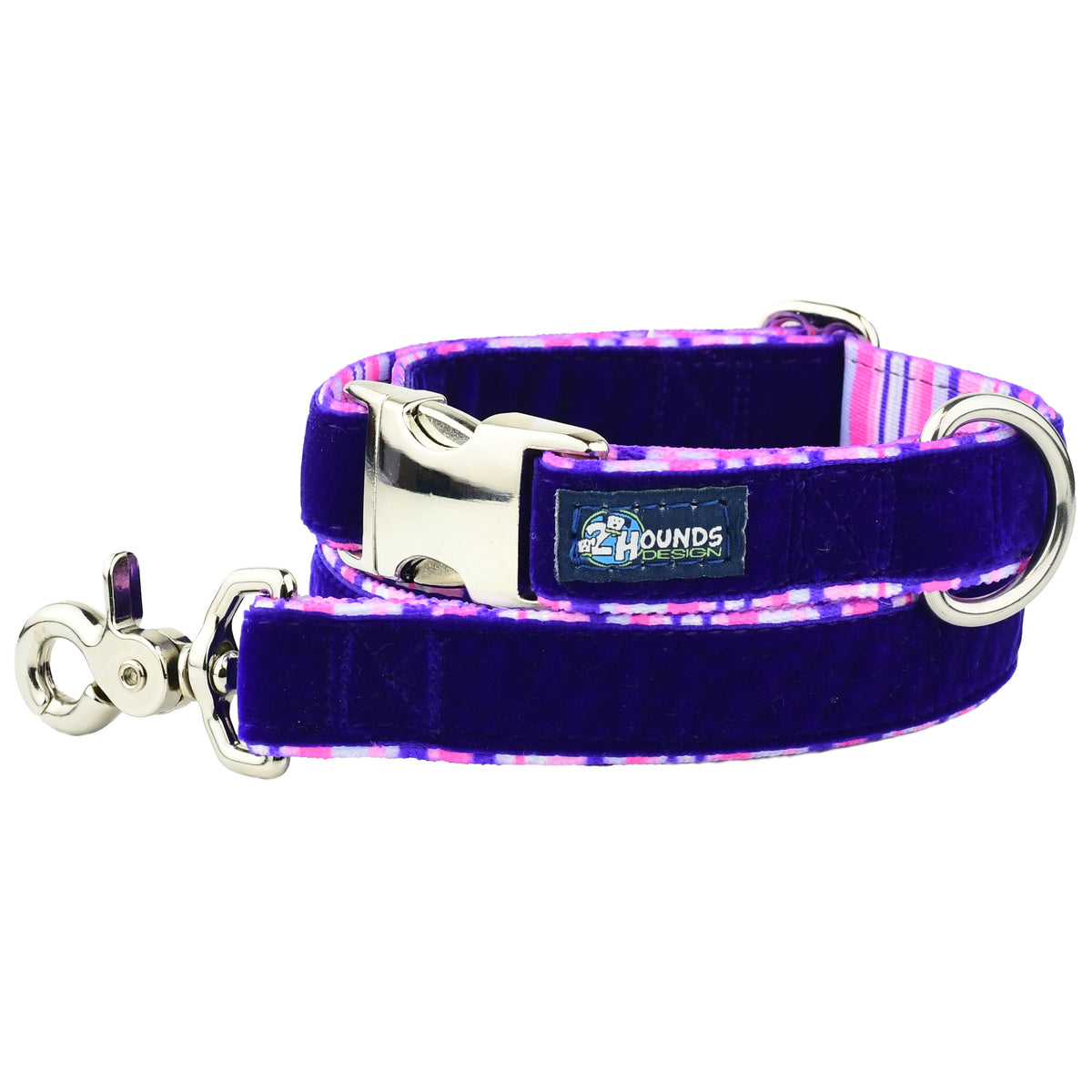Purple Stripes Velvet Essential Buckle Martingale Dog Collar (1″ Only)