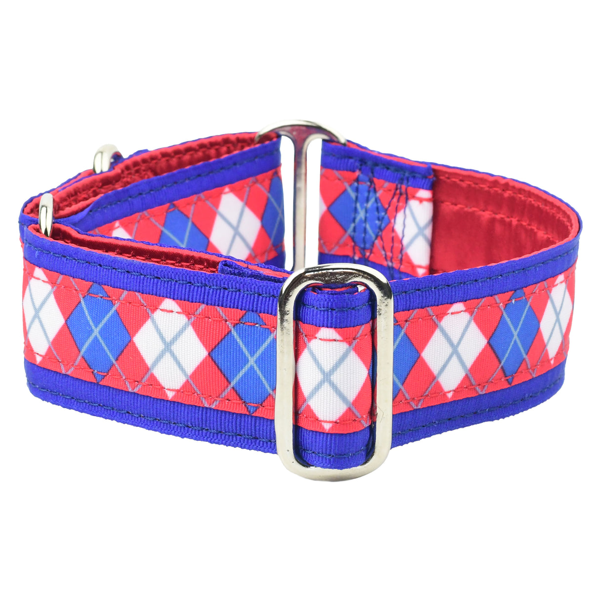 Argyle Red and Blue - Limited Buckle Martingale Dog Collar