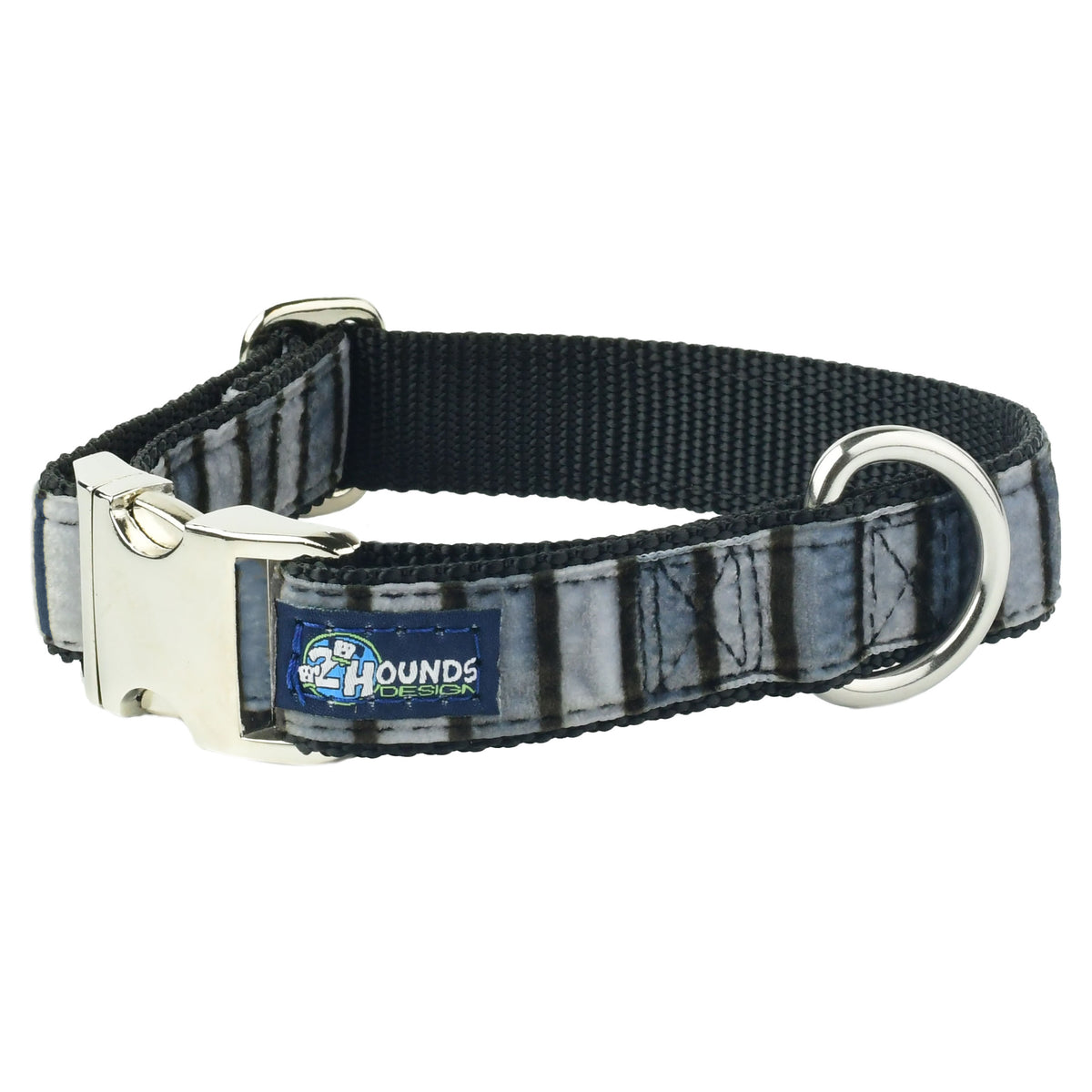 Black and Grey Stripes Essential Buckle Martingale Dog Collar