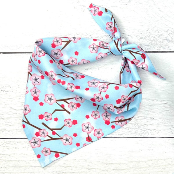Cherry blossom print on light blue background bandana - EarthStyle