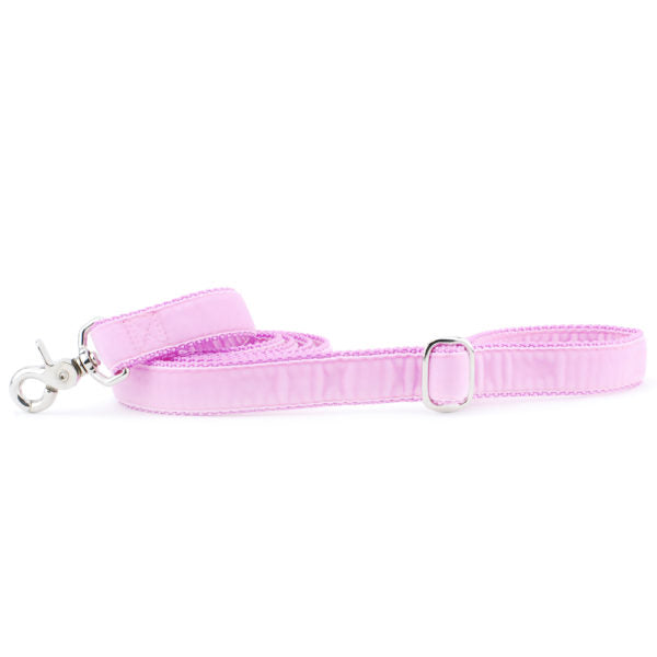 Light pink velvet dog leash with silver hardware and adjustable buckle by 2 Hounds Design