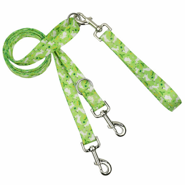 Euro double connection dog leash with green clover and white bunny pattern by 2 Hounds Design - Earthstyle