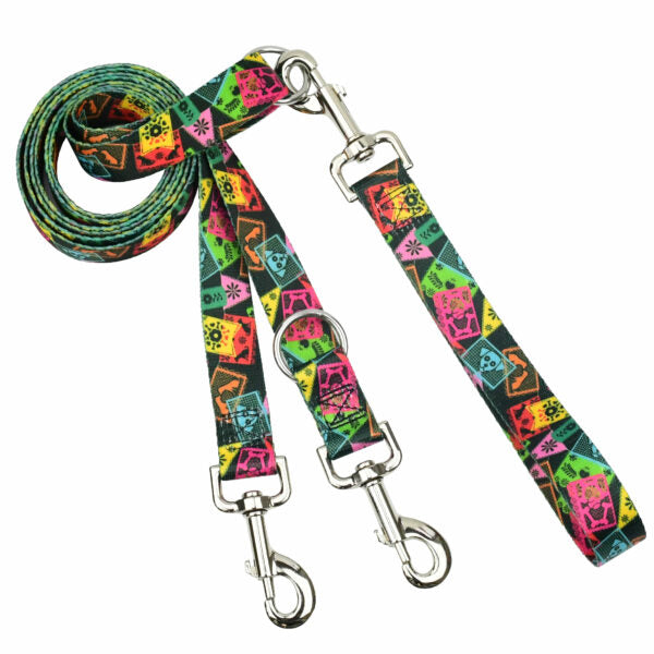 Colorful double connection dog leash by 2 Hounds Design with metal clips, designed for use with Freedom No-Pull Harnesses for better control and training - Earthstyle