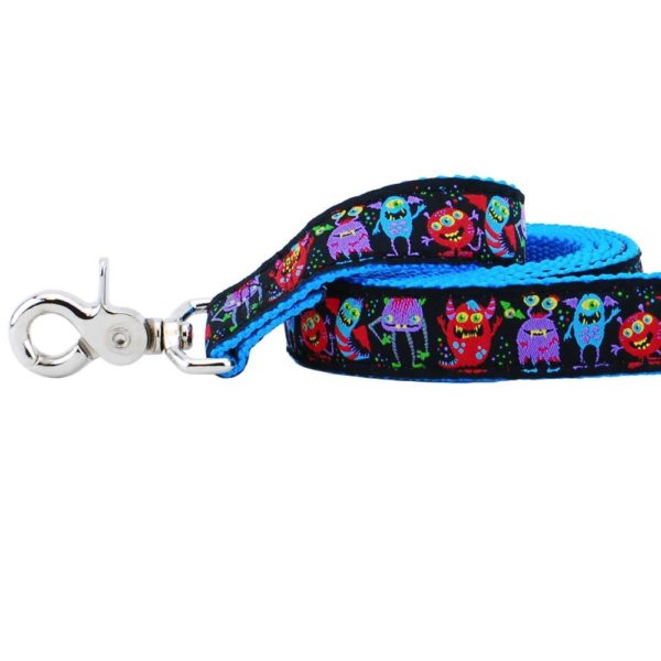 Close-up of colorful monster-themed dog leash by 2 Hounds Design – playful and durable pet accessory for fun-loving dogs