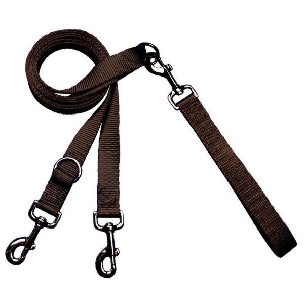 Brown dog leash with double-connection clips - Euro style for training and walking