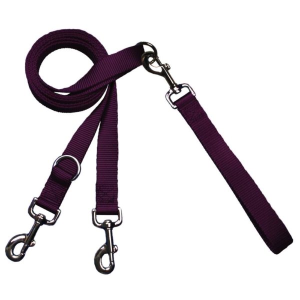 Burgundy dog leash with double-connection clips - Euro style for training and walking