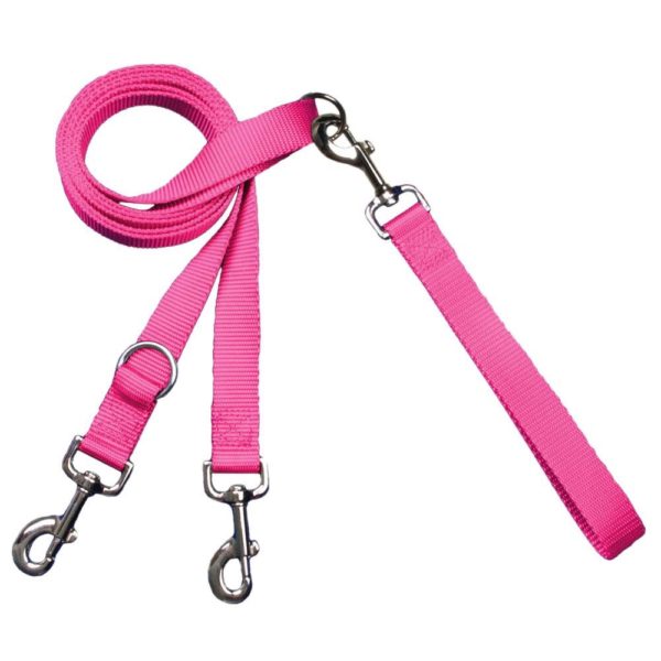 Hot Pink dog leash with double-connection clips - Euro style for training and walking