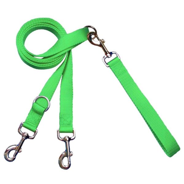 Neon green dog leash with double-connection clips - Euro style for training and walking