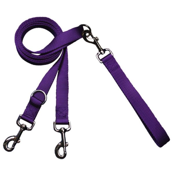 Purple dog leash with double-connection clips - Euro style for training and walking