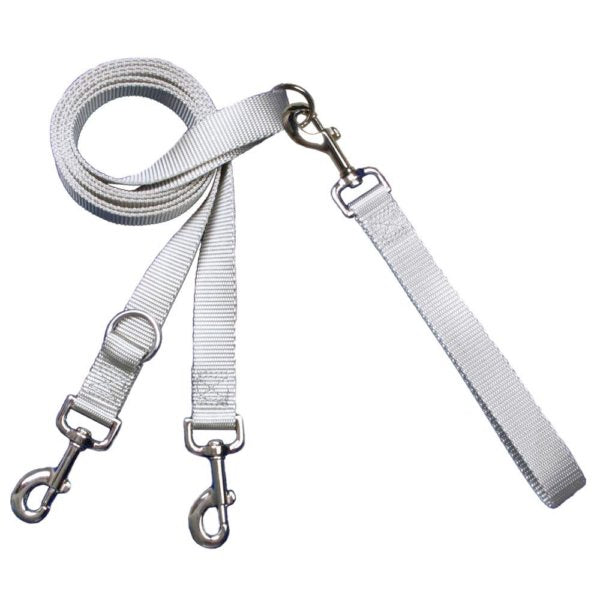 Silver dog leash with double-connection clips - Euro style for training and walking