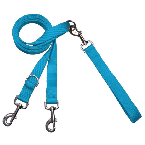 Turquoise dog leash with double-connection clips - Euro style for training and walking