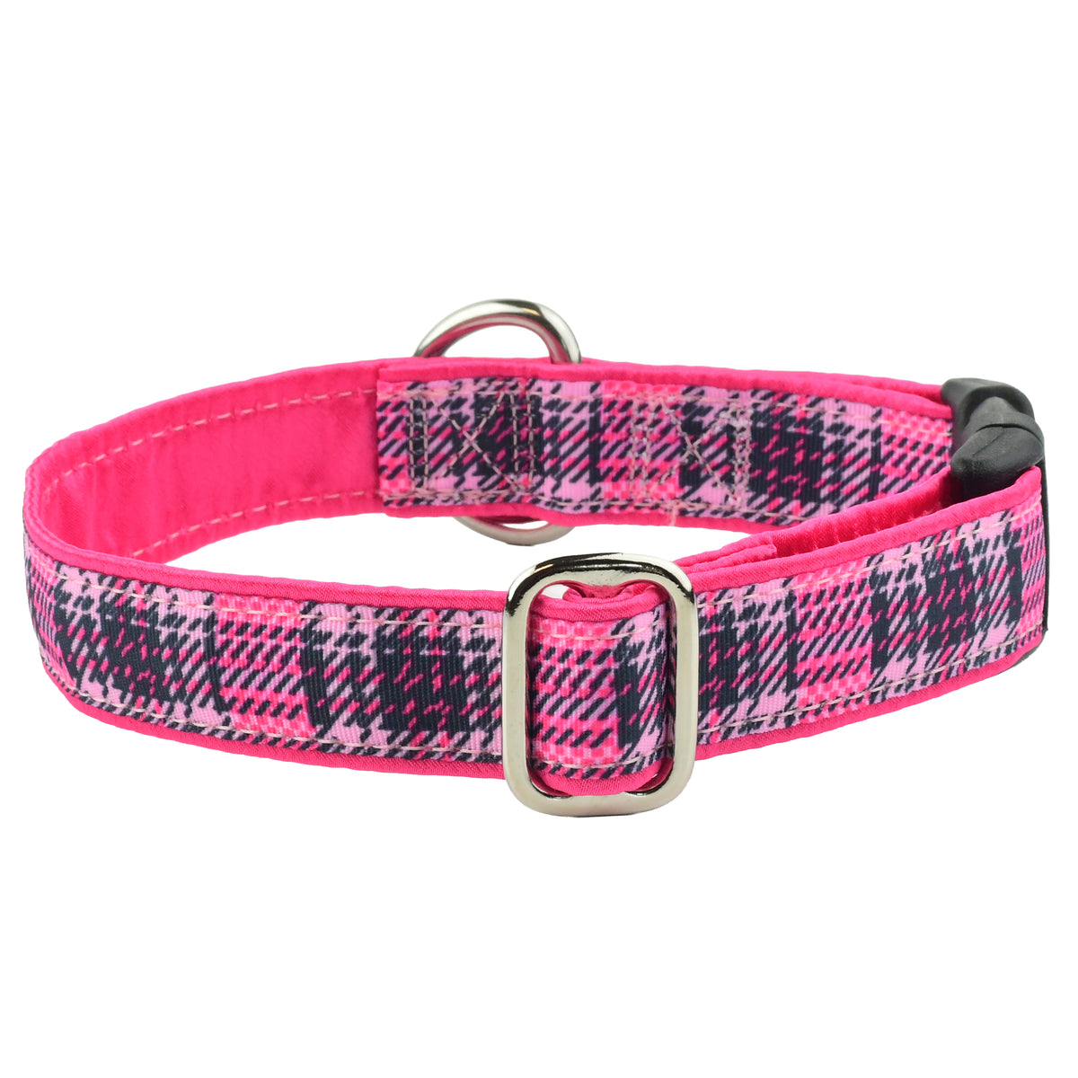 Highland Plaid Pink - Limited Buckle Martingale Dog Collar