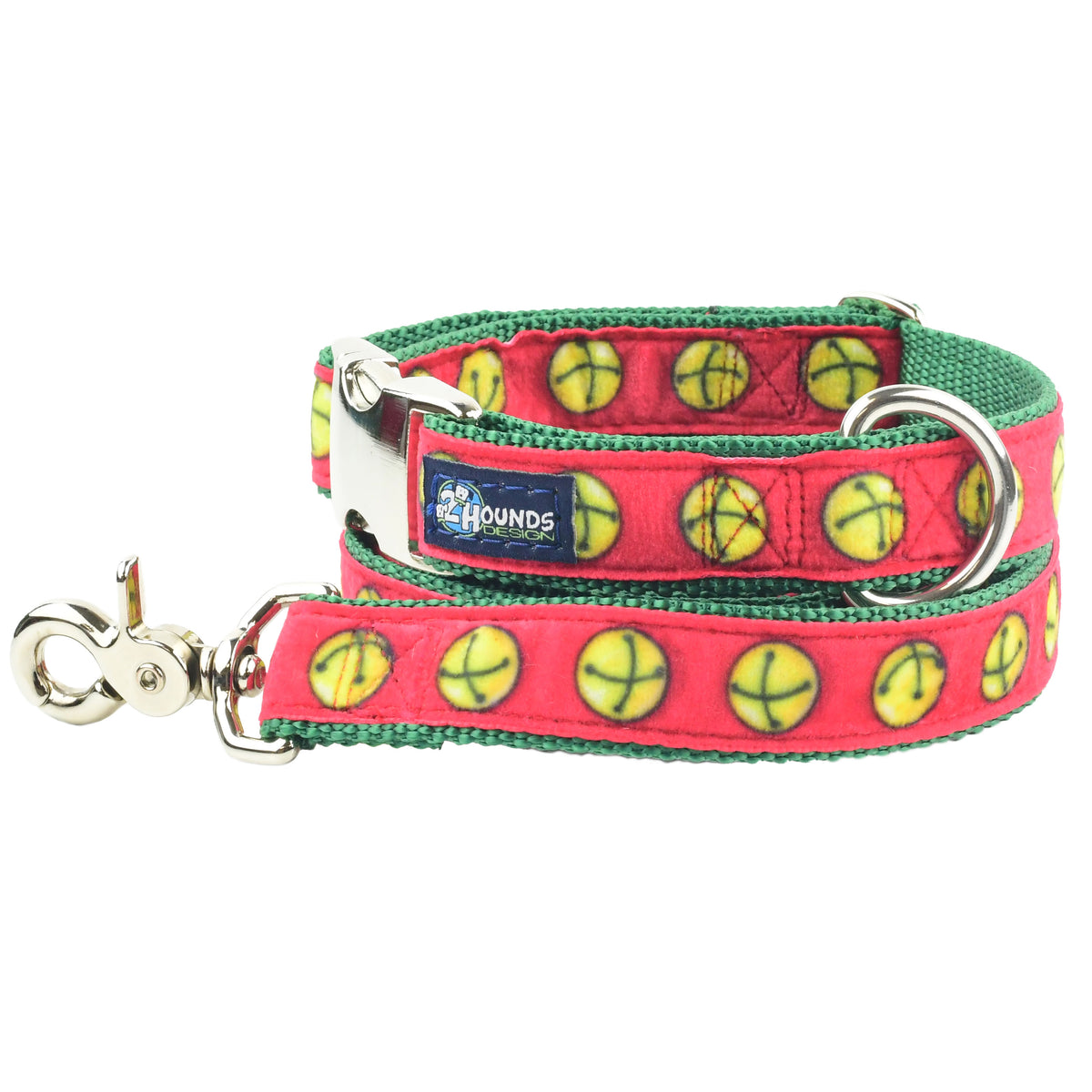 Jingle Bells Velvet Essential Buckle Martingale Dog Collar (1″ Only)