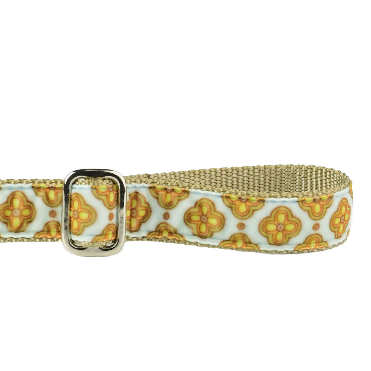 Close-up of Light Blue Velvet Tile dog leash with soft velvet texture, subtle tile pattern, and adjustable handle