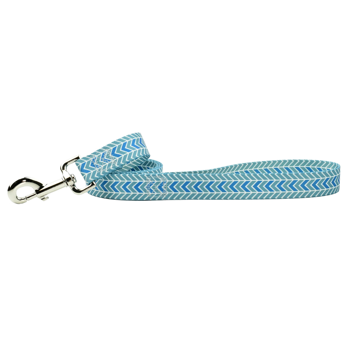 2 Hounds Design dog leash in light blue and white chevron pattern with silver hardware - Earthstyle